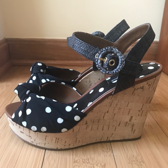 Dolce Gabbana Cork Wedge Sandals Polka Dot 38/8 - Picture 6 of 9